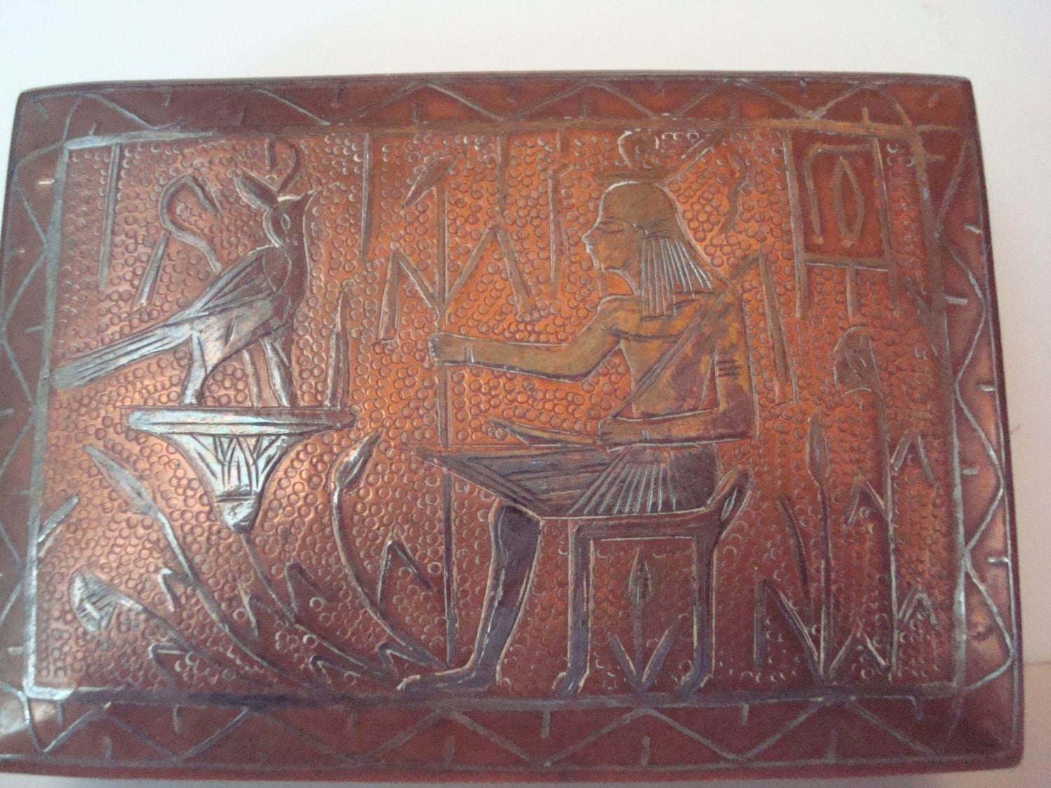 Egyptian silver overlaid copper cigarette box Haute Juice