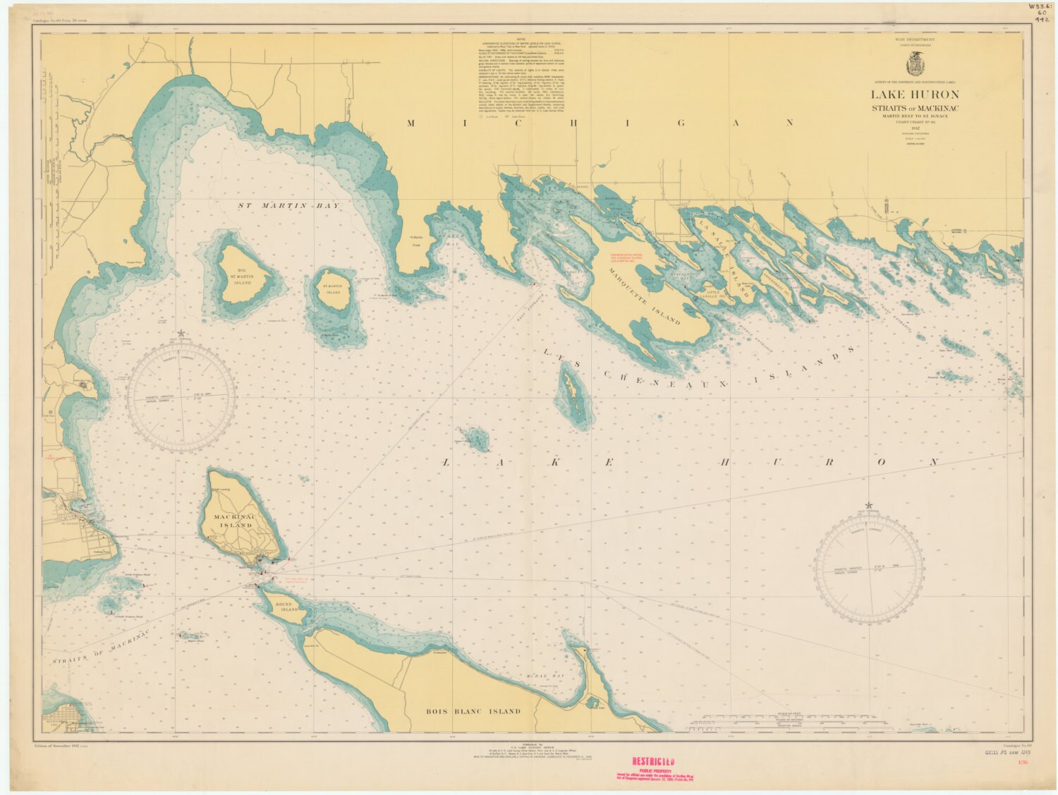 Les Cheneaux Islands Map 1943