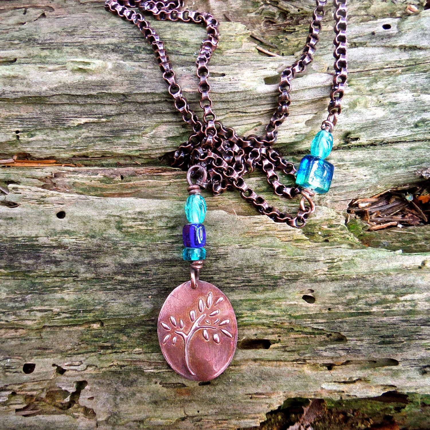 Copper Tree of Life Necklace. Long copper necklace 18 1/2 long