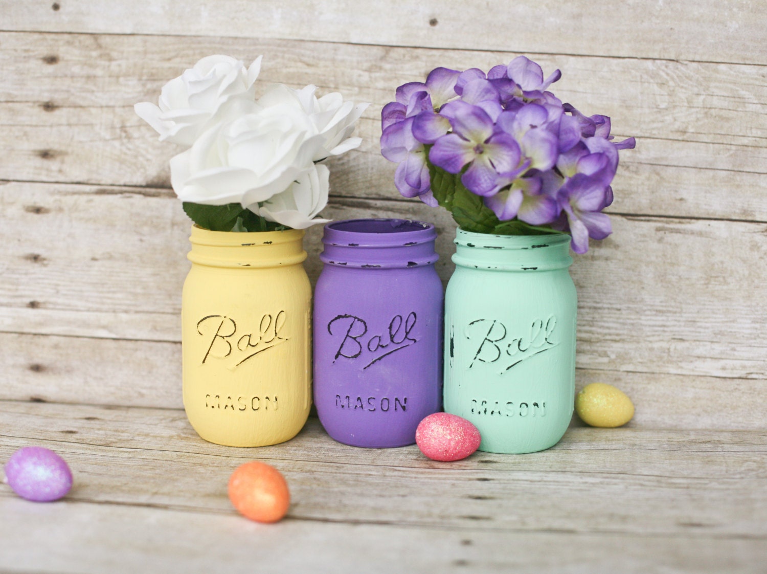 Customizable Painted Mason Jars Pastel Colors by PinkBirdieJar