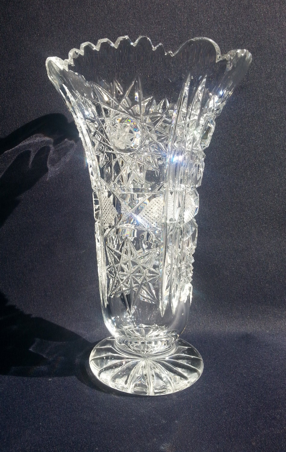 Vintage Czech Bohemian Lead Crystal Deep Cut Clear Glass