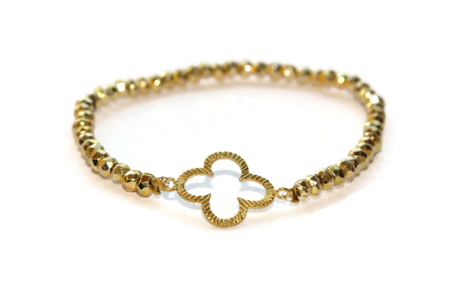 Gold Clover Bracelet Gold Beaded Bracelet by CharlotteCoutureGlam