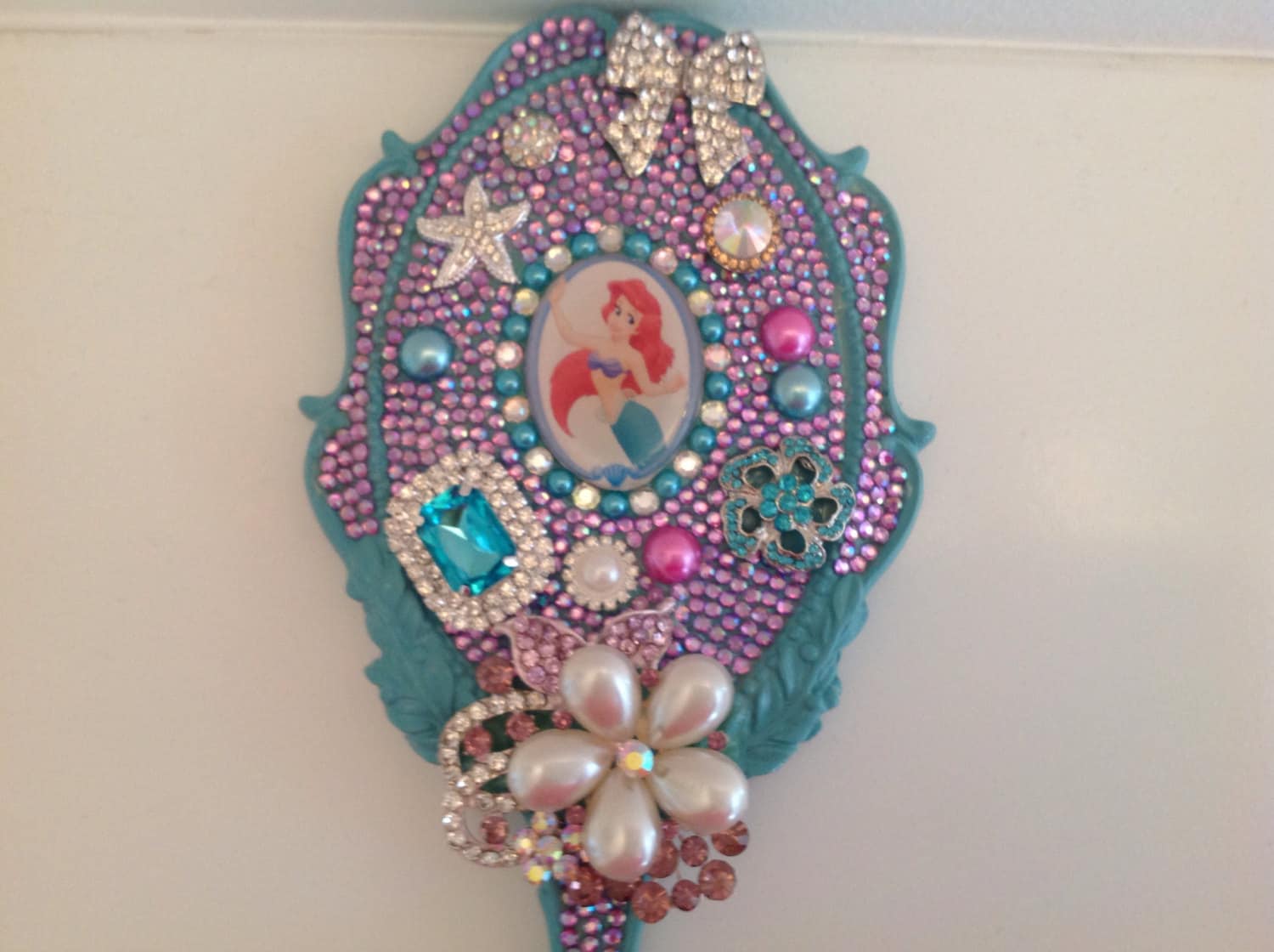 Disney Ariel Little Mermaid Hand Held Vanity Mirror Crystals