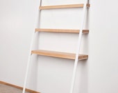 Leaning Shelf: Modern Contemporary Bookcase Bookshelf Ash Wood on White Powdercoated Metal