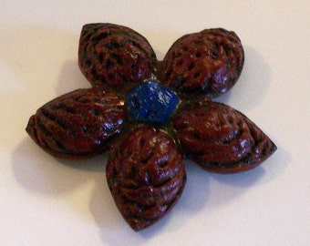 Vintage Peach Pit Flower Brooch Pin