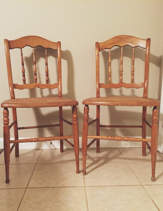 2 Vintage Maple Chairs with basket weave seats. by RJandDaddy