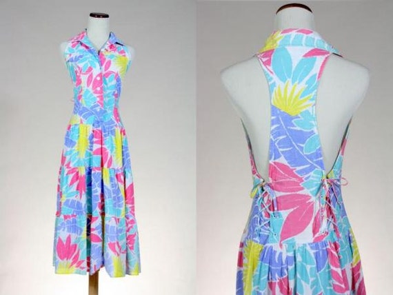 Vtg 70s/80s Racerback Corset Maxi Sun Dress by MonkeySuitVintage