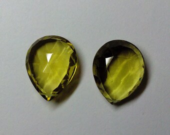 Green Gold Quartz Faceted Pear Gemstone Beads 15X19-15X20mm AAA Matched Pair (2pcs.)
