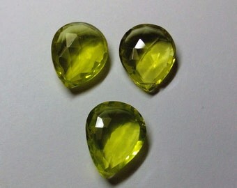 Green Gold Quartz Faceted Pear Gemstone Beads 18X23-19X24mm AAA Three Piece Set (3pcs.)