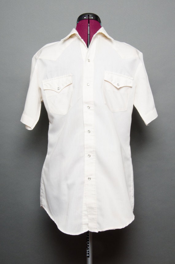 70s Shirt Mens Pearl Button Up Oxford Vintage Collared