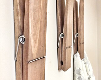 SUPER HUGE Jumbo Rustic 12" Decorative Clothespin in dark walnut finish - office home bathroom nursery laundry wall decor note photo holder