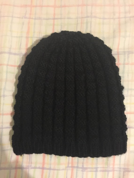 Items similar to Hand Knit Hat/Beanie - Black on Etsy