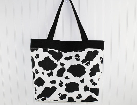 fluffy cow print tote bag