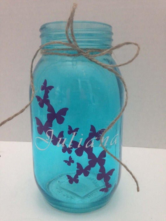 Mason Jar Butterfly Centerpiece Personalized by sketchedglass