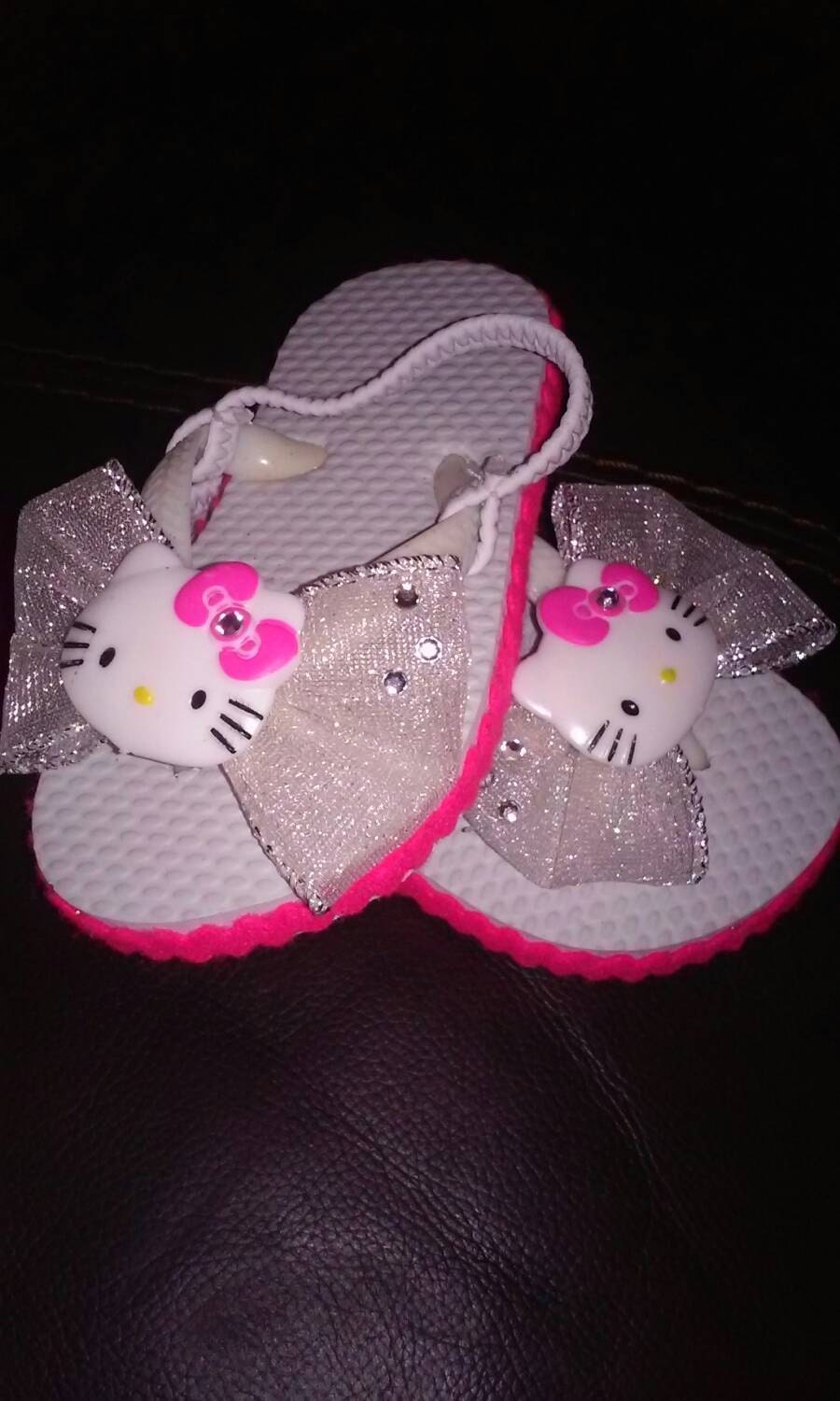 Hello Kitty Flip Flops Sling Back White Neon Pink by LoveRoyalRose