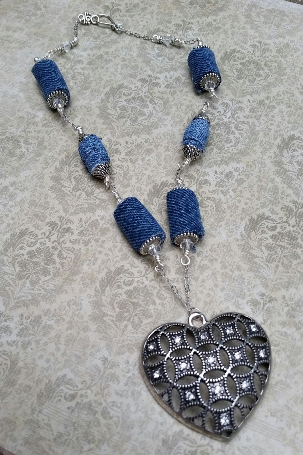 Denim necklace recycled jeans upcycled jewelry eco