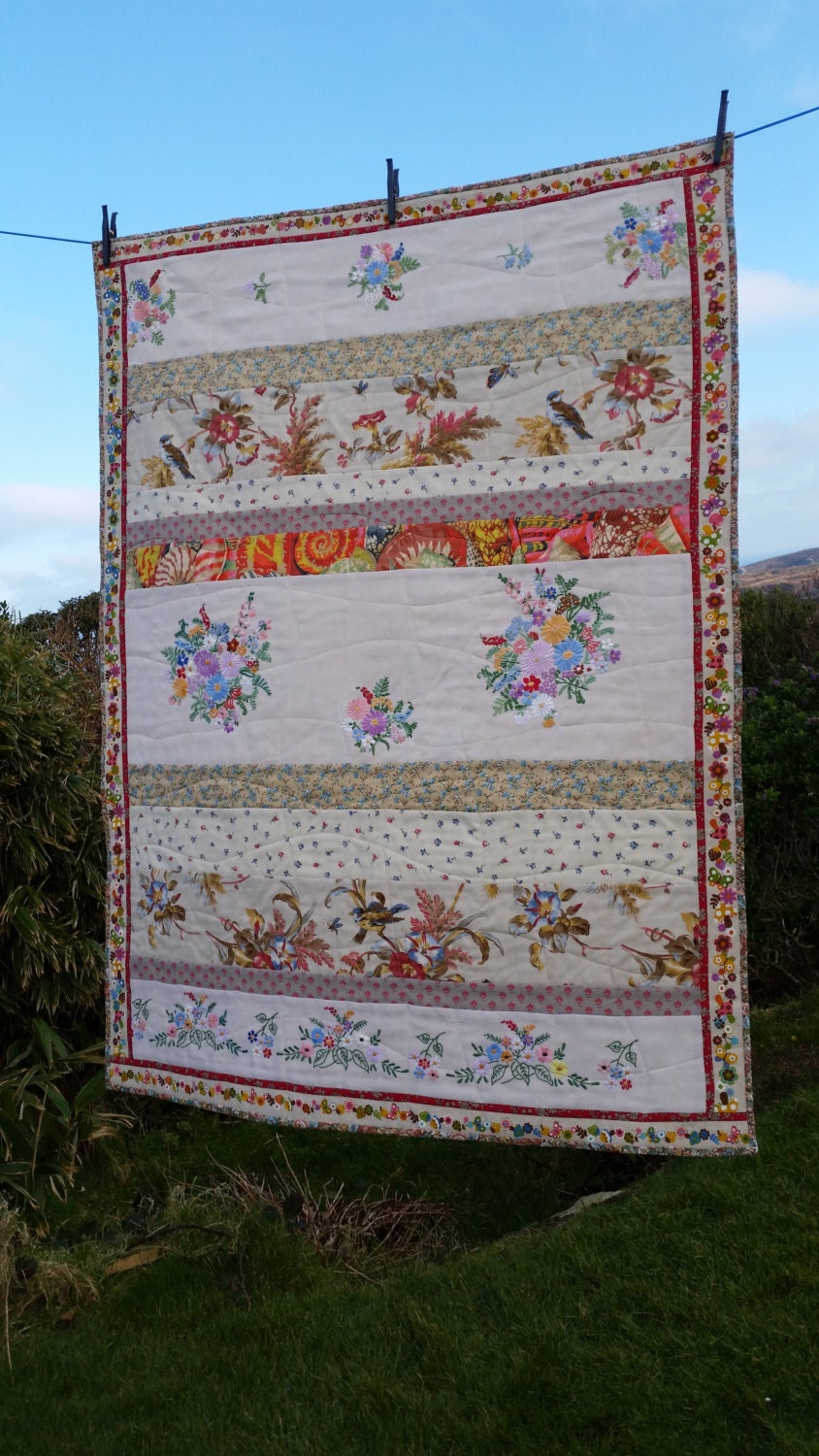 Vintage Baby Patchwork Quilt with panels of by DymphnaGoesQuilty
