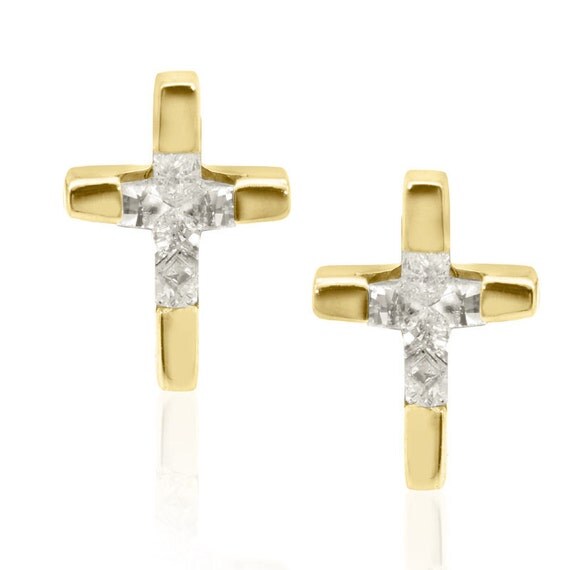 Gold Stud Earrings Diamond Cross 0.32ct Total by Capellajewels