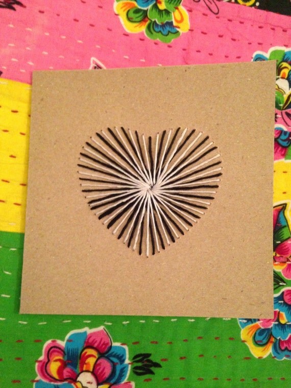 Items similar to String art card, stitched card in heart design, string