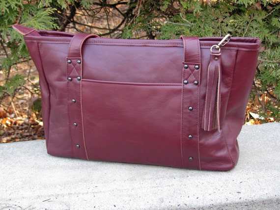 large burgundy tote bag