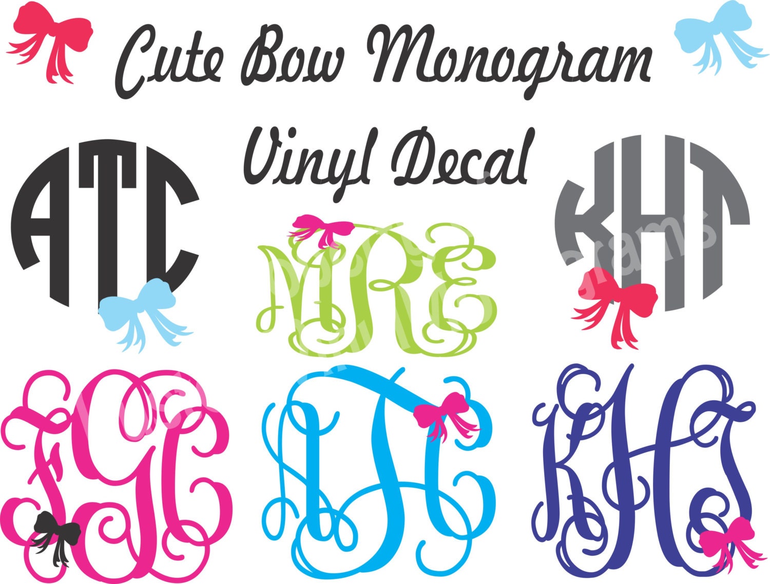 Cute Bow Monogram Vinyl Decal   Personalized Car Decal