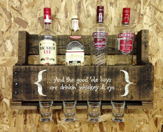 Rustic Pallet Liquor Shelf with Shot Glasses