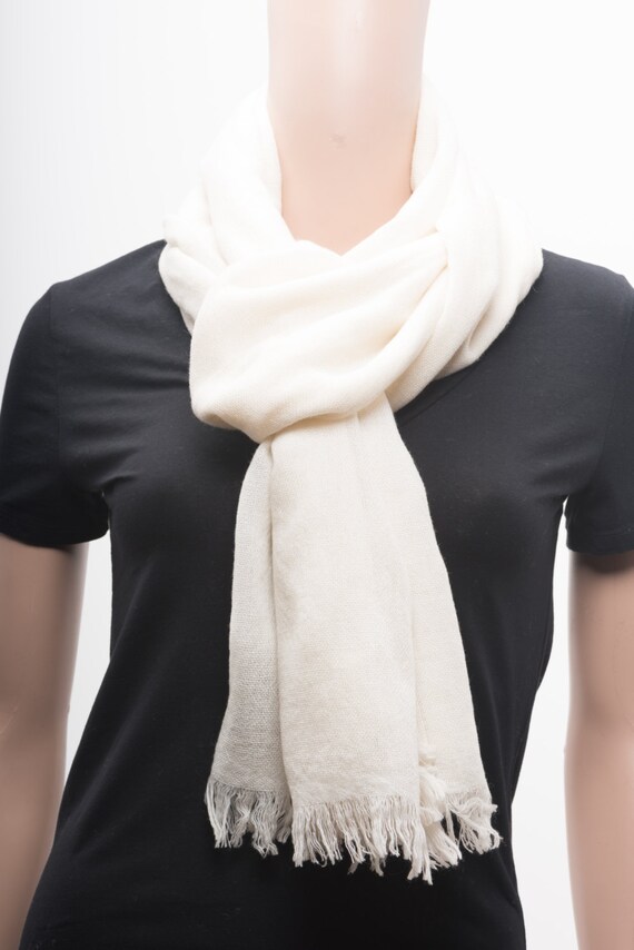 Handwoven Cashmere Scarf Ivory Color