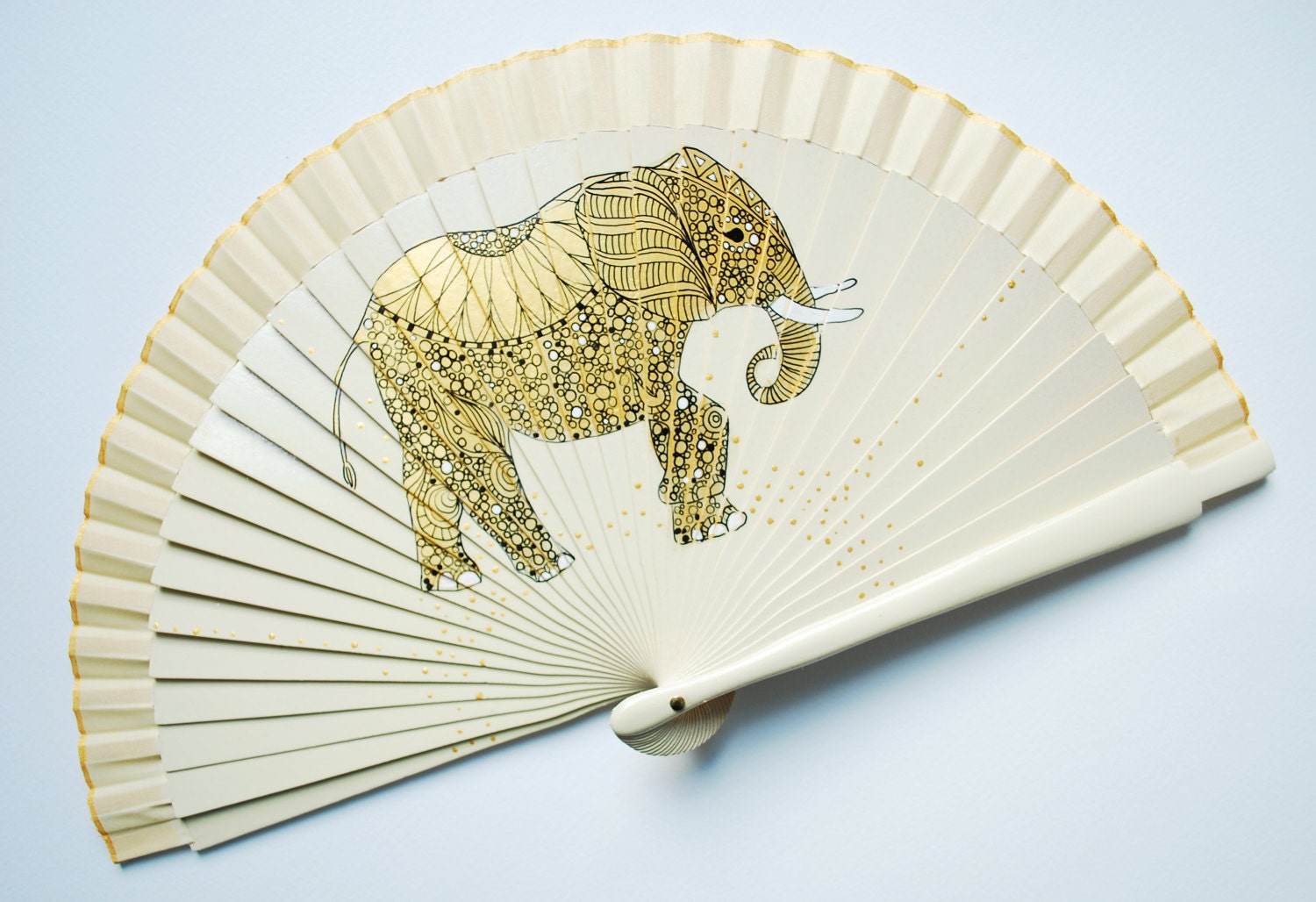 Elephant folding Fan / Hand painted Fan / Wooden handfan