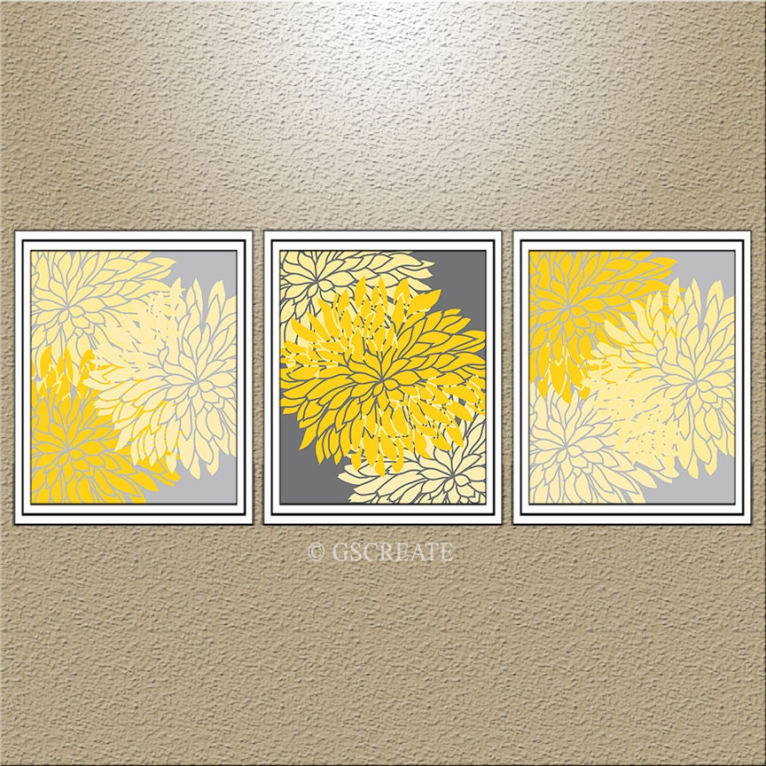 YELLOW Gray Bathroom wall art Bathroom decor Bathroom art