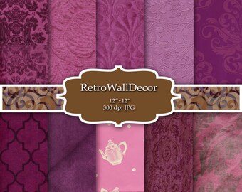 Purple Digital Paper Pack, Scrapbook Papers , Damask digital paper , Scrapbook Paper 12x12 Buy 2 Get 1 FREE