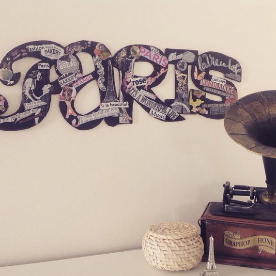 Letter collage wall art PARIS sign collage by MyLettersOnTheWall