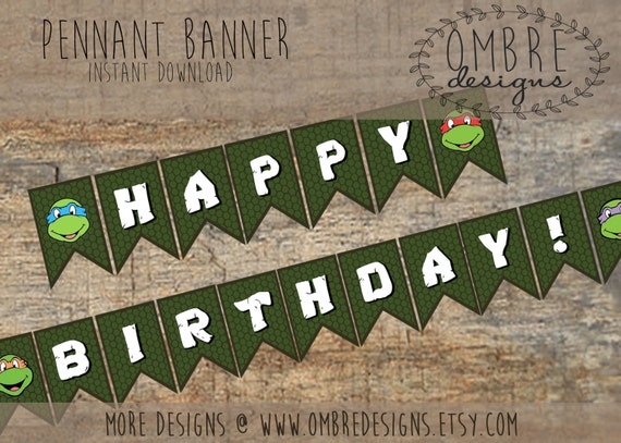 Ninja Turtles Banner TMNT Banner Ninja Turle Party by OmbreDesigns