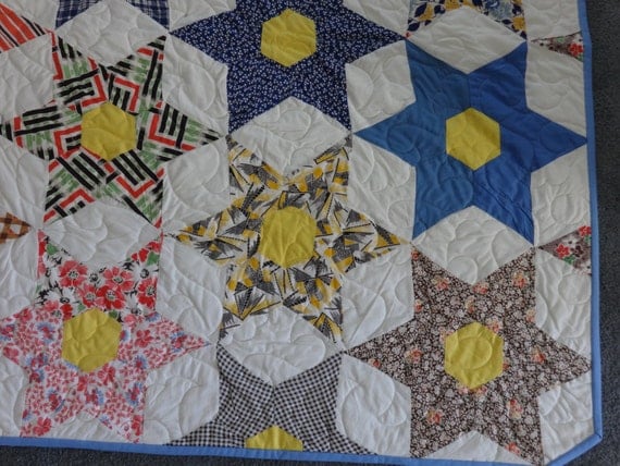 Vintage 6 Pointed Star Quilt By Corryquilts On Etsy