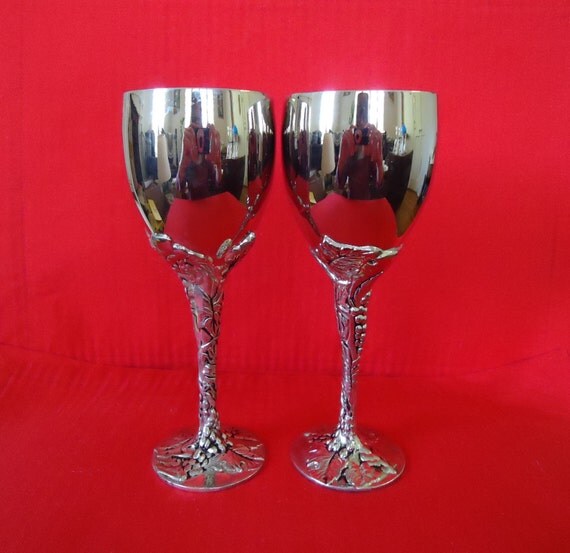 Godinger Silver Repoussé Wine Goblets Vintage Set of Two