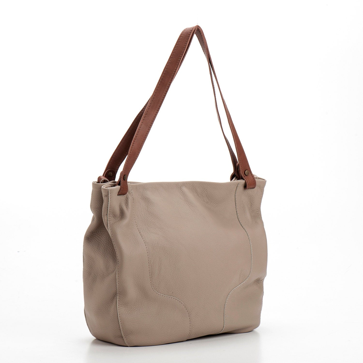 Clearance Sale Taupe leather tote bag with by MeravSegevBags