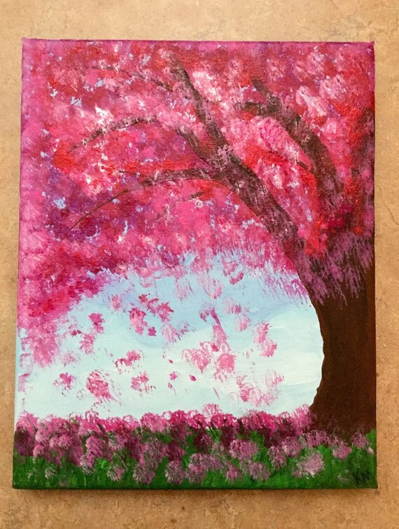 Abstract Art, Cherry Blossom Painting, Stretched Canvas Art, 8" x 10" Acrylic Art Painting, Wall Art, by Kim Mlyniec