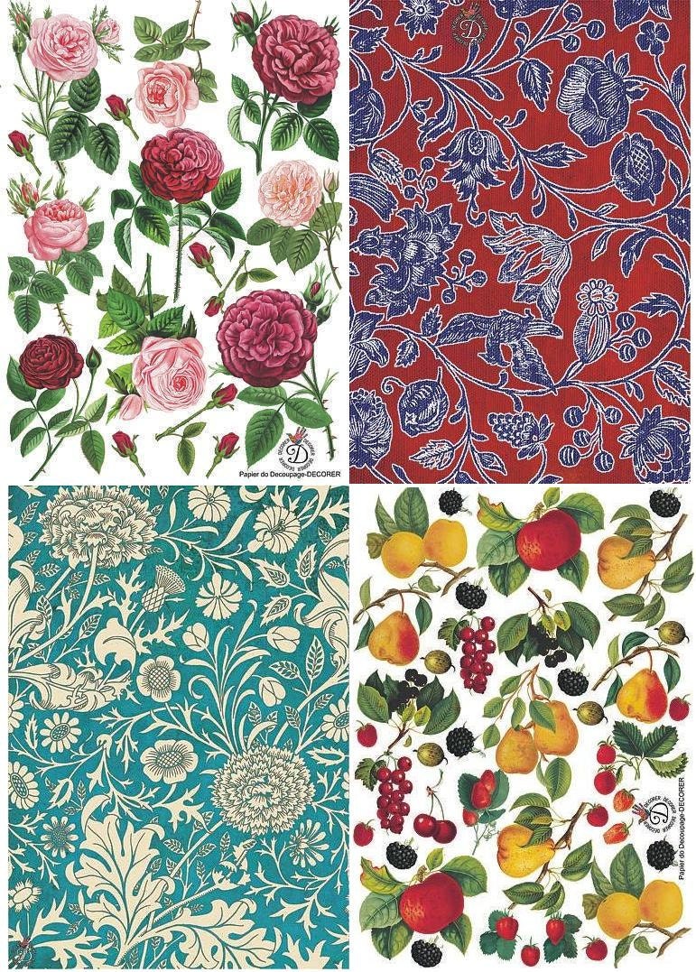 Decorative Decoupage Papers Set of 4 sheets 35 x 25cm