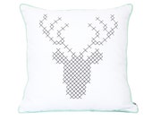 SALE! -15% Deer head pillow cover, Scandinavian style, Geometric cushion, Cross stitch pattern, Kids room decor, Anthracite grey, 18x18 inch