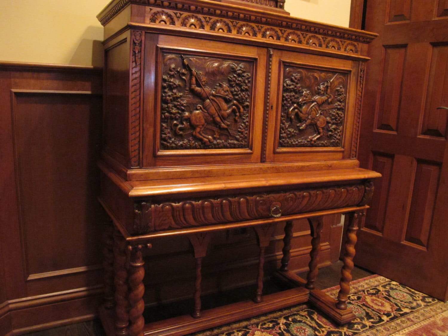 Antique Drop Front Secretary Desk >> Antique Secretary Drop Front Desk with Knights on Horseback Antique Drop Front Secretary Desk >> Antique Secretary Drop Front Desk with Knights on Horseback