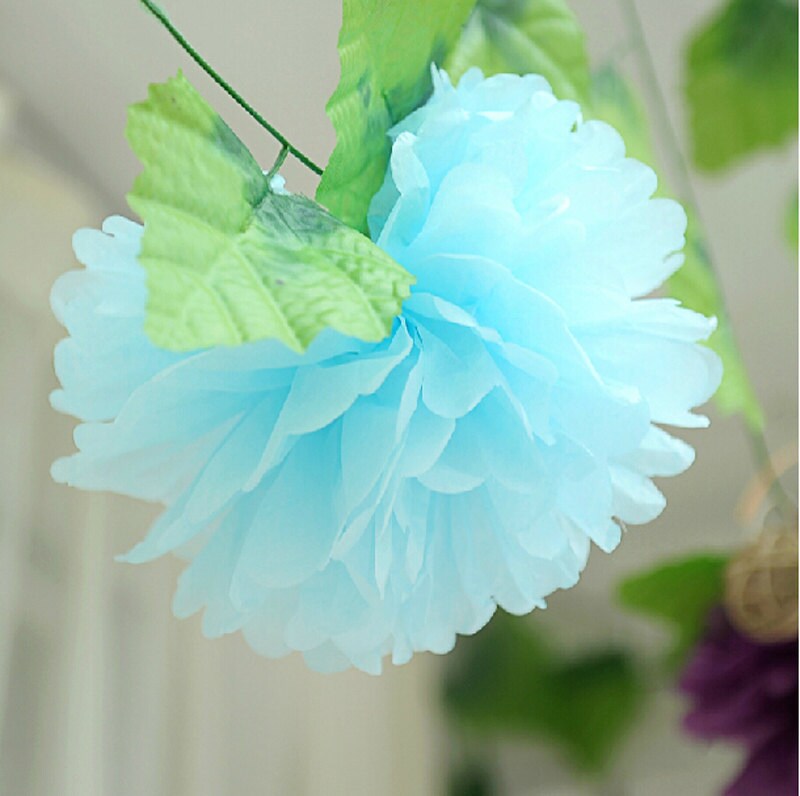Set of 5 Baby Blue Tissue Paper Flower Pom by partypapersupply