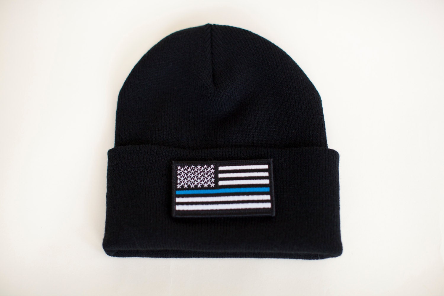 Thin Blue Line Beanie Cap with Velcro Patch by BlueLineRedLine