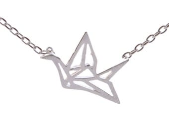 Origami Crane Design Dainty Necklace in Sterling Silver 16'' - 18'' n6