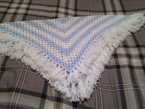 Blue and white crochet baby blanket