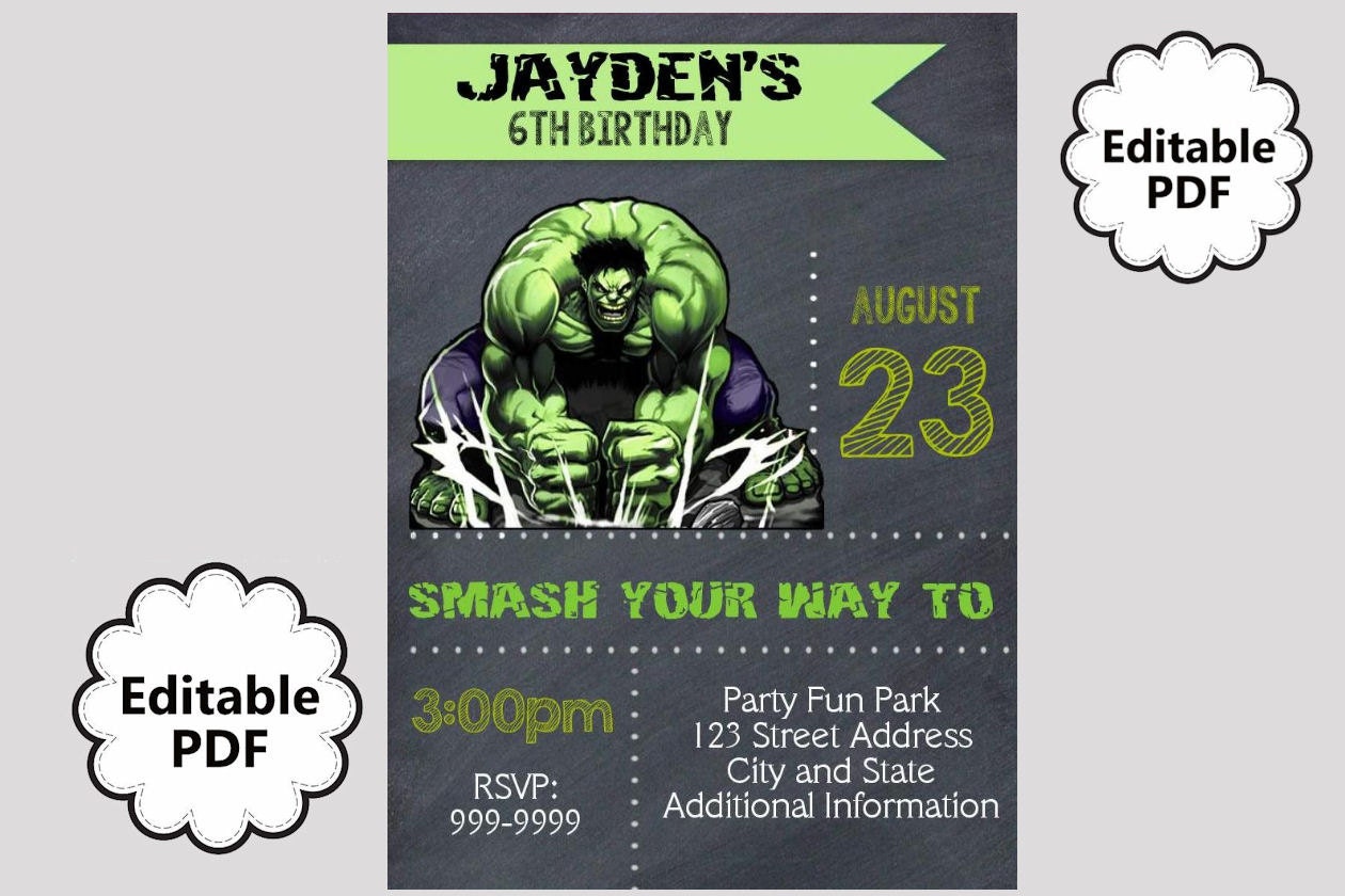 Hulk Party Invitations 7