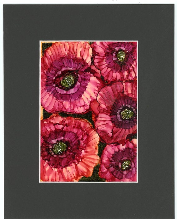 alcohol ink art painting flowers in shades of red by twocooltexans