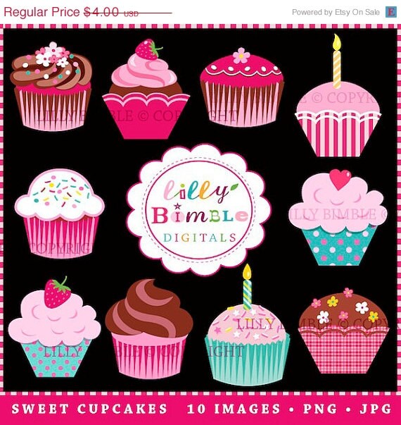 50% off SWEET CUPCAKES clipart for invitations, birthdays, scrapbooking cupcake clip art Instant Download Il_570xn