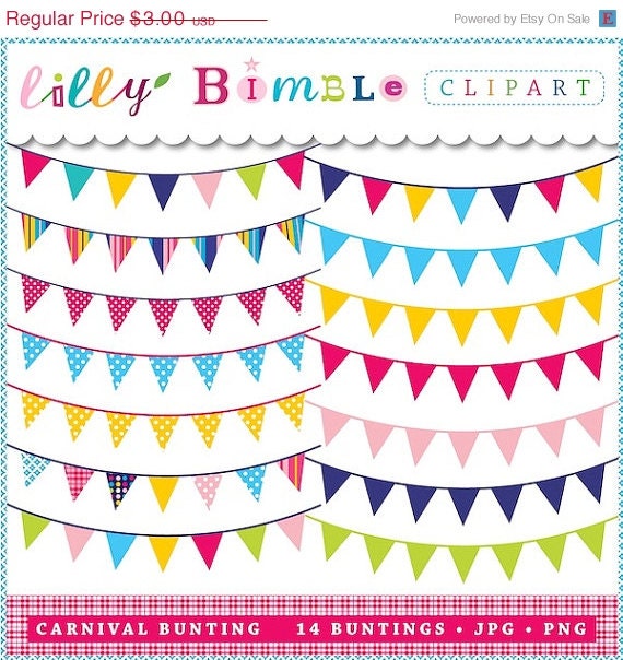 50% off Carnvial Bunting Banners Clipart for cards, design, scrapbooking Commercial Use Included Instant Download Il_570xn
