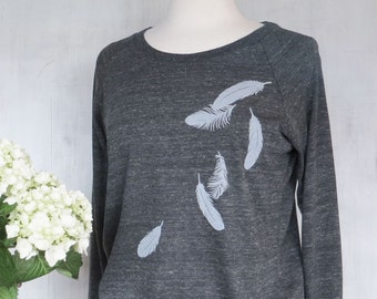 Womens Graphic Sweatshirt - Black Sweatshirt for Women - Long Sleeve Womens Sweatshirt - Printed Womens Sweat Shirt - Falling Feathers