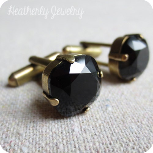 Swarovski Crystal Mens Cufflinks Sleek Jet by HeatherlyDesigns