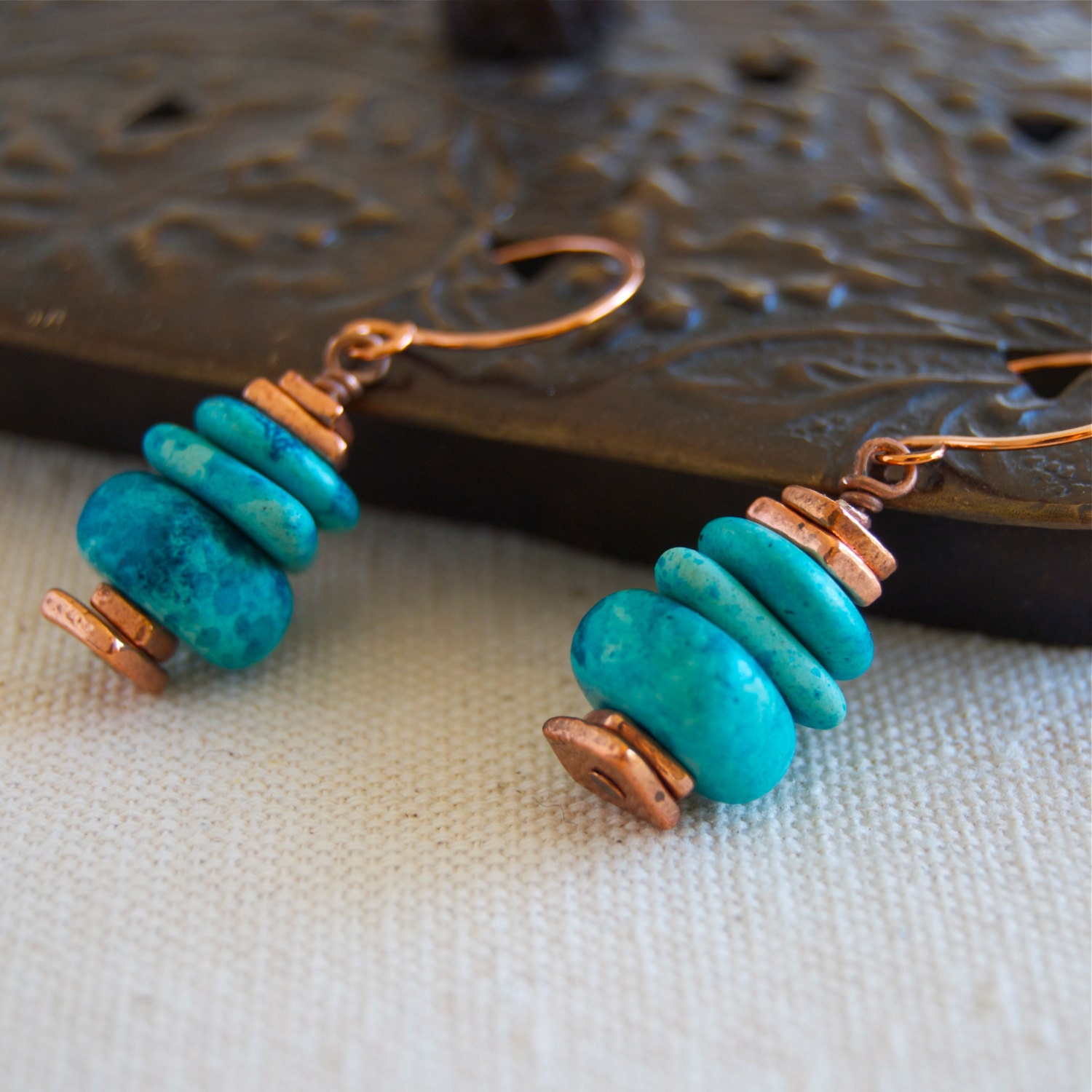 Greek Earrings Mykonos Beads Turquoise Ceramic by ElektraJewelry